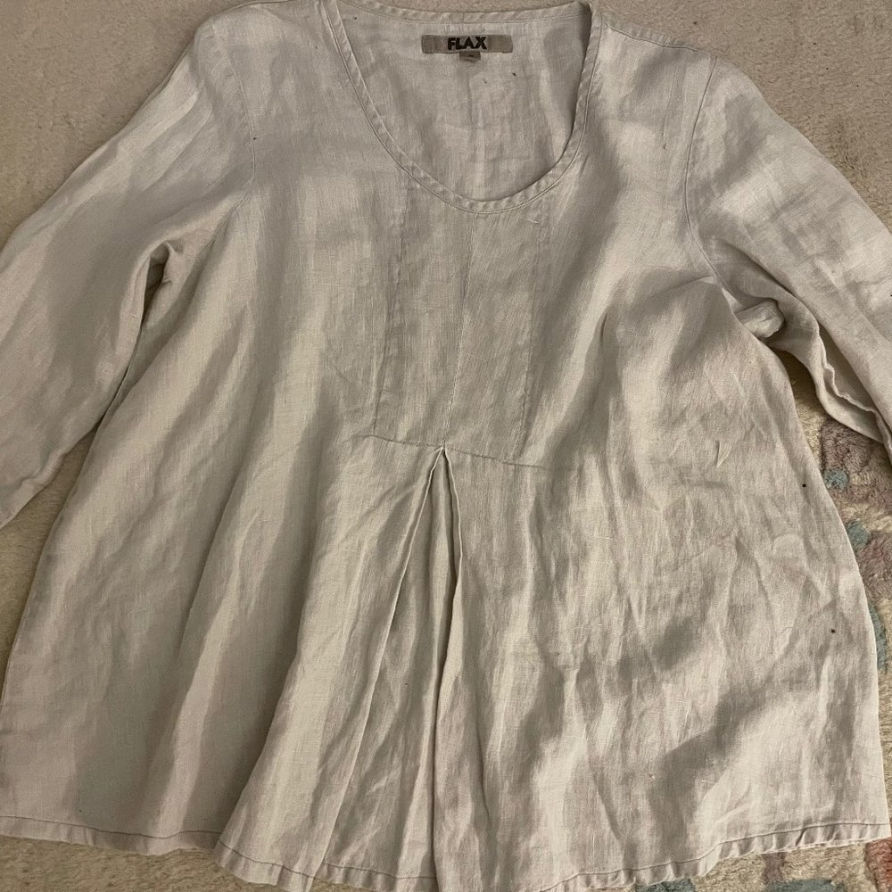 Flax Brand Natural Color Long Sleeve Top A-Shaped Style One Pleat Price Drop
